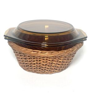 VTG Arcopal France "Topaze" Amber Glass 2-Quart Covered Casserole Dish -3 PC Set